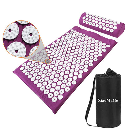 XiaoMaGe Acupressure Mat and Pillow Set with Bag - Large Size 28.7 X 16.5 inch Acupuncture Mat for Neck &amp; Back Pain Muscle Relaxation Stress Relief Sciatica Pain Relief Pillow (Purple)