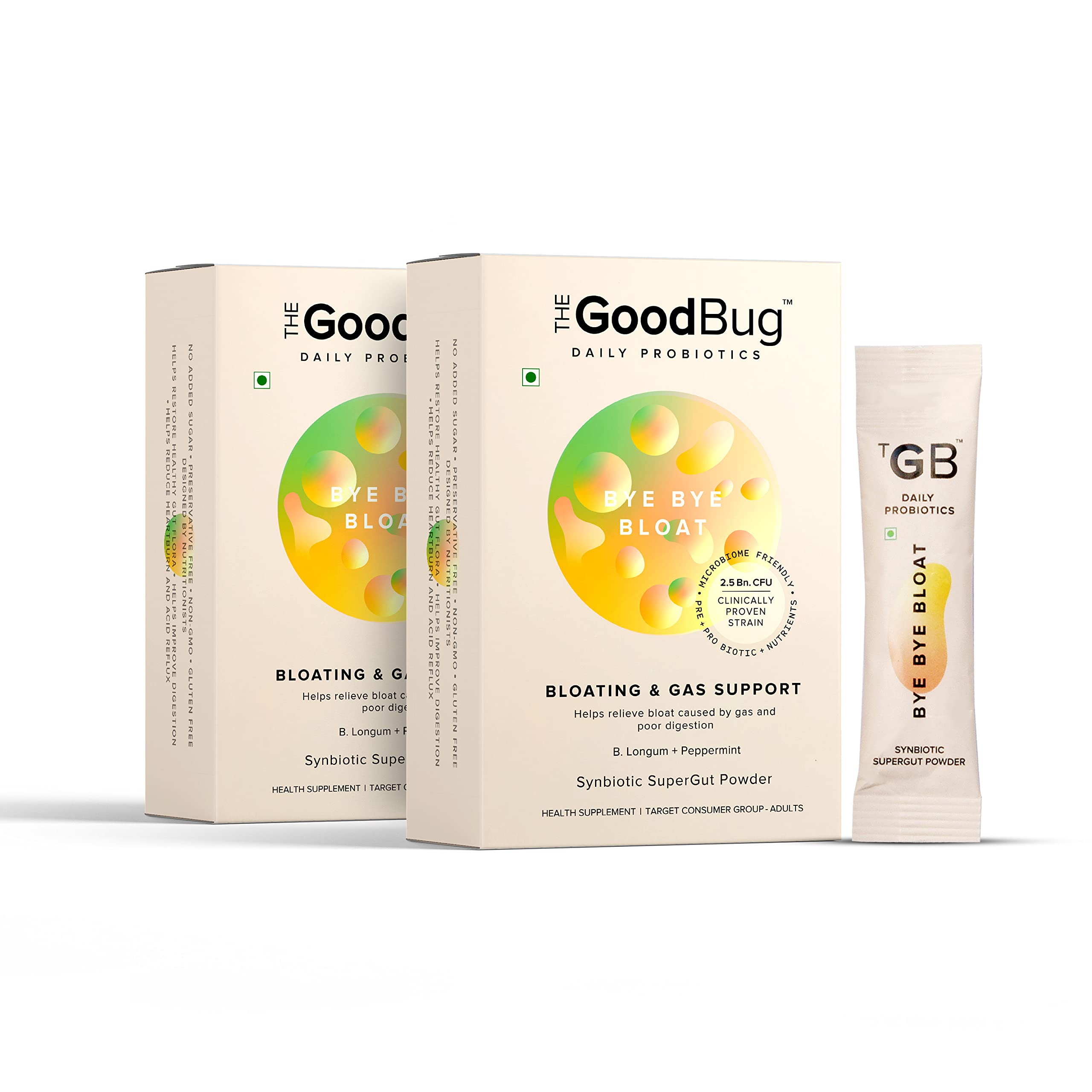 The Good Bug Prebiotic + Probiotic Gut Health for Men &amp; Women - Helps with Digestive Health - Boost Immunity with Peppermint &amp; Inulin Synbiotic Fiber Powder 2.5 Bn CFU - 60 Days Pack